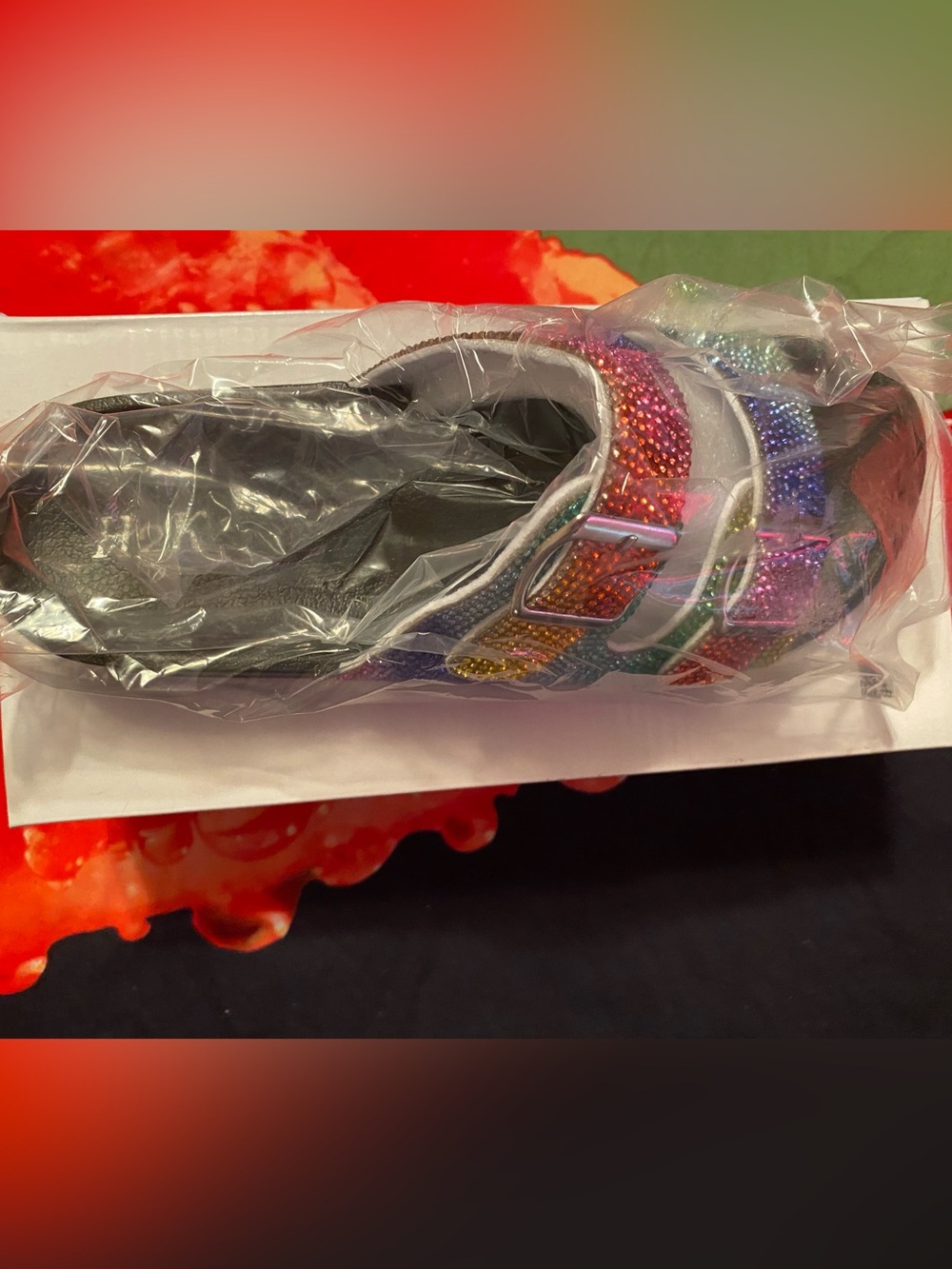 Colorful Crystal-Embellished Slide Sandal - Rainbow